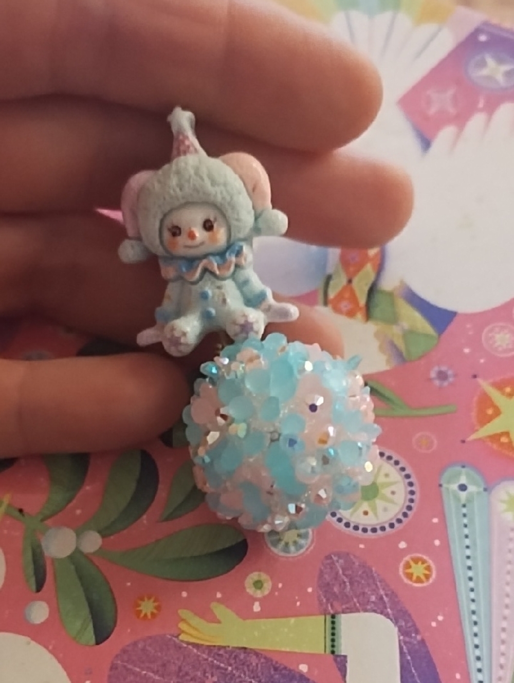 Cute Blue-Pink Clown Pin 📌 Brooch with Beaded Ball